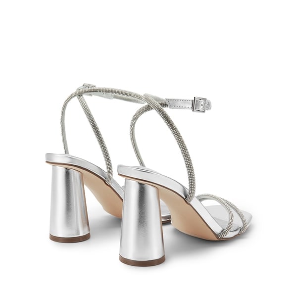 Cylindrical Ankle-Strap Heel Sandals - SILVER-RHINESTONE - 4