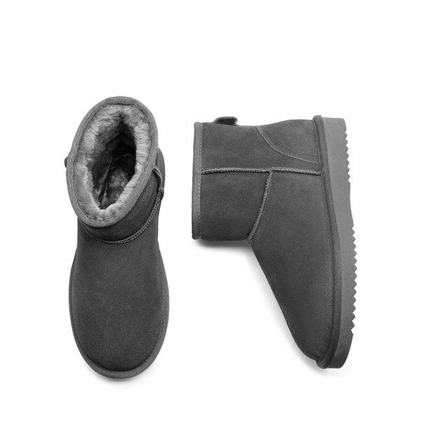 [FuzzyClassic Il Low Boot] Suede Slip-On Snow Ankle Boots - GREY - 6