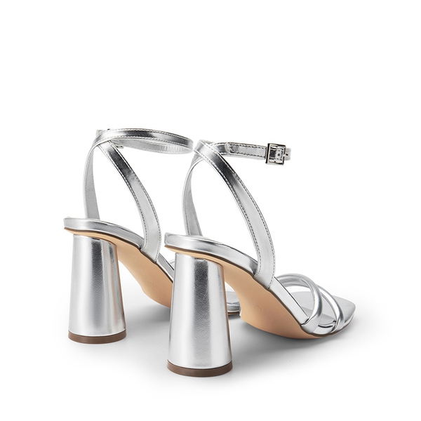 Cylindrical Ankle-Strap Heel Sandals - SILVER-PU - 4