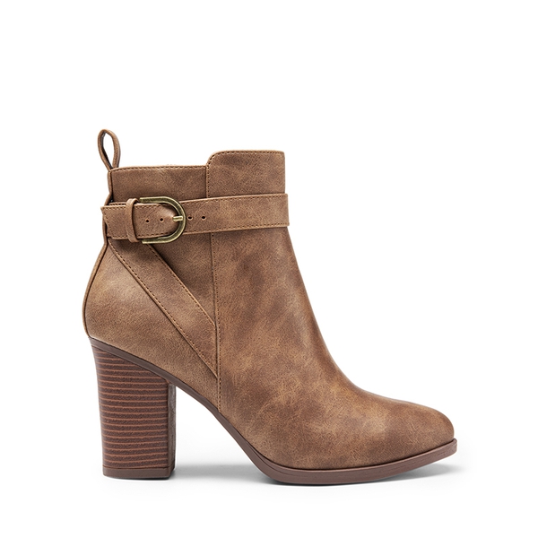 Vegan Leather Chunky Heel Ankle Boots - TAN-PU - 3