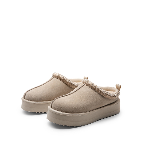 [FuzzyEasy Women's Platform Slip-on] Plush Fur-Lined Winter Platform Slippers - SAND - 7