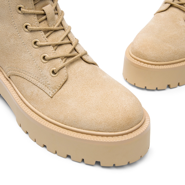 Chunky Non-Slip Combat Ankle Boots - NUDE-SUEDE - 6