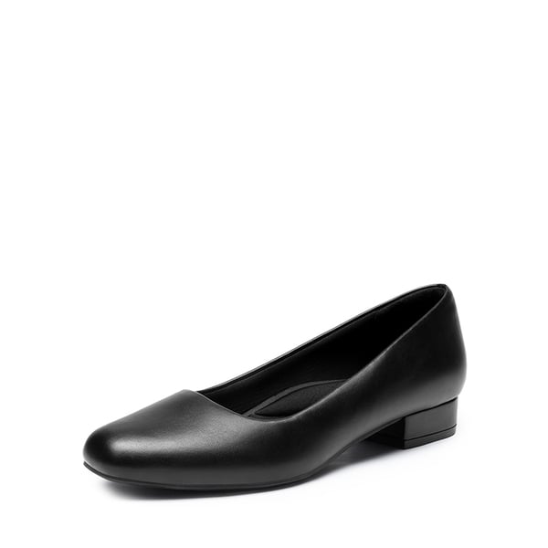 Classic Low Block Heel Slip-On Pumps - BLACK-PU -  0