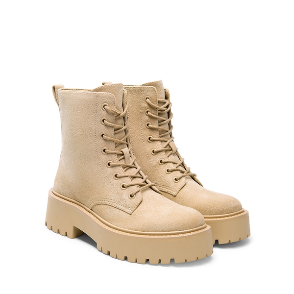Chunky Non-Slip Combat Ankle Boots - NUDE-SUEDE - 5