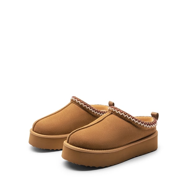 [FuzzyEasy Women's Platform Slip-on] Plush Fur-Lined Winter Platform Slippers - CHESTNUT - 7