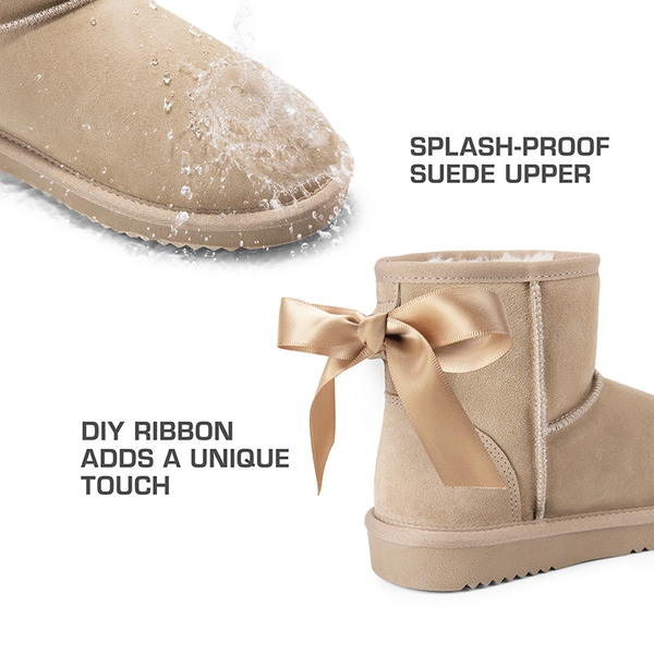 [FuzzyClassic Il Low Boot] Suede Slip-On Snow Ankle Boots - SAND - 4
