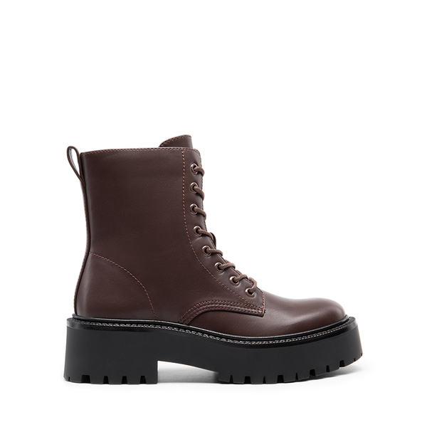 Chunky Non-Slip Combat Ankle Boots - DARK BROWN-PU - 3