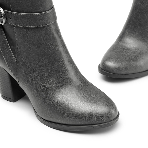 Vegan Leather Chunky Heel Ankle Boots - GREY-PU - 5