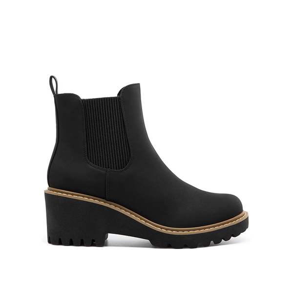 Classic Vegan Leather Chelsea Ankle Boots - BLACK-NUBUCK - 3