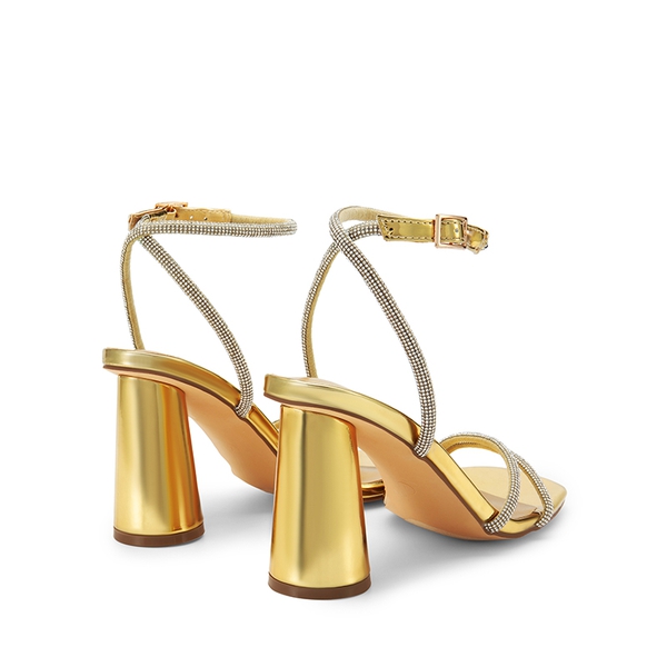 Cylindrical Ankle-Strap Heel Sandals - GOLD-RHINESTONE - 4