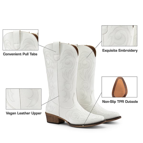 Square-toe Mid-Calf Cowgirl Boots - WHITE - 7