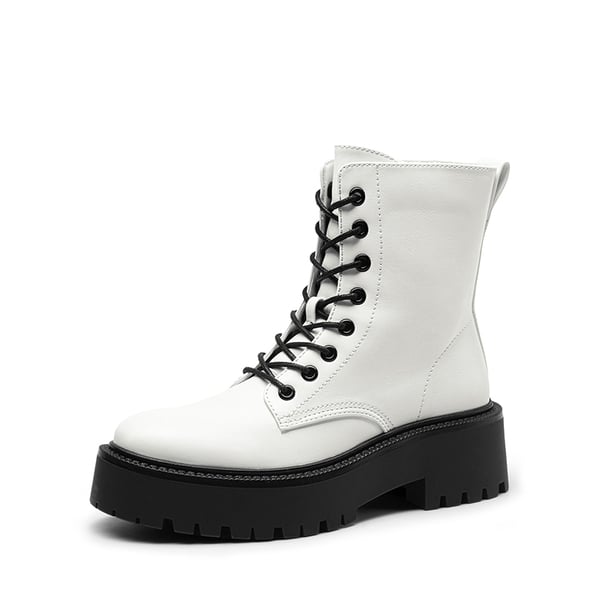 Chunky Non-Slip Combat Ankle Boots - WHITE-PU -  0