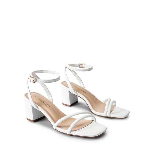 Asymmetric Strap Block Heel Sandals - WHITE-PU - 7