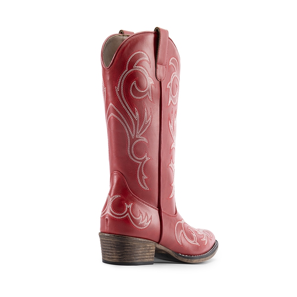 Square-toe Mid-Calf Cowgirl Boots - RED - 4