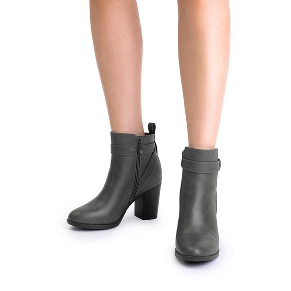Vegan Leather Chunky Heel Ankle Boots - GREY-PU - 1