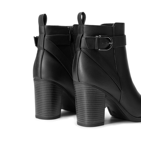 Vegan Leather Chunky Heel Ankle Boots - BLACK-PU - 4