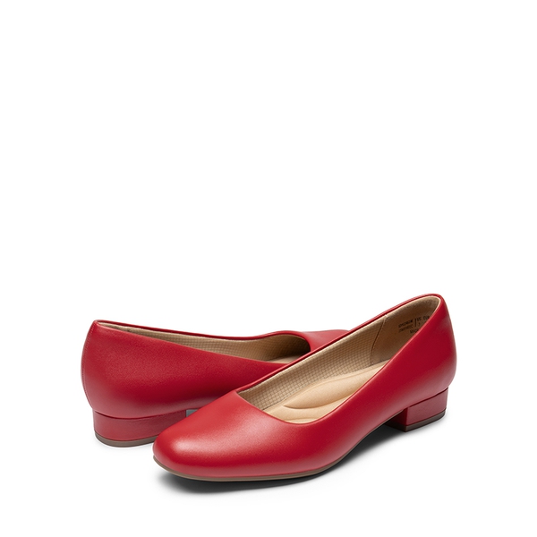 Classic Low Block Heel Slip-On Pumps - RED-PU - 5