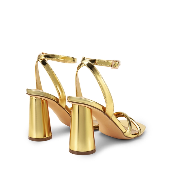 Cylindrical Ankle-Strap Heel Sandals - GOLD-PU - 4