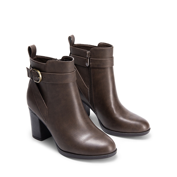 Vegan Leather Chunky Heel Ankle Boots - BROWN-PU - 6