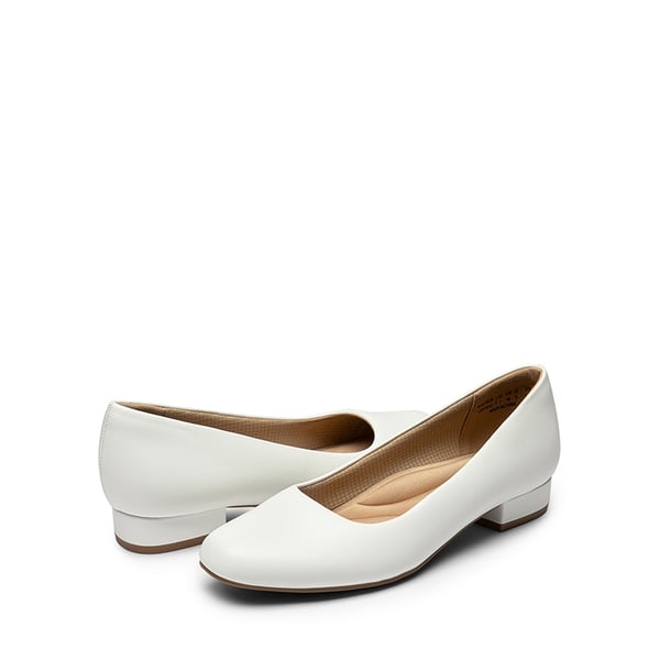 Classic Low Block Heel Slip-On Pumps - WHITE-PU - 5