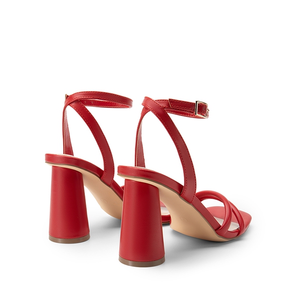 Cylindrical Ankle-Strap Heel Sandals - RED-PU - 4