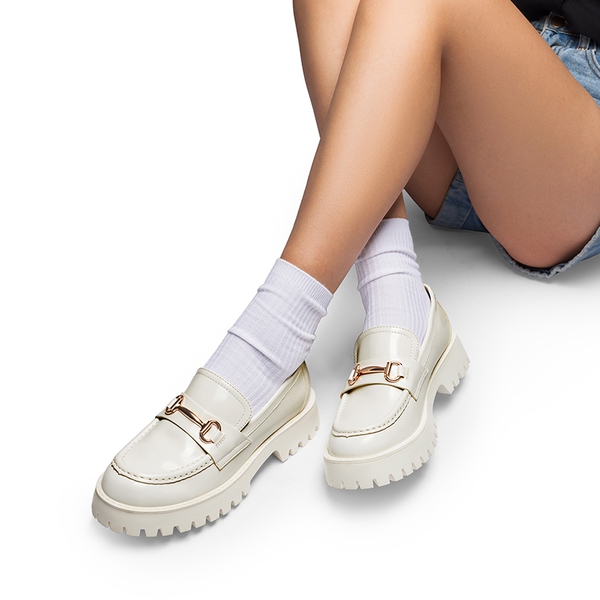 Metallic Vegan Leather Slip-on Loafers - WHITE-PU - 2