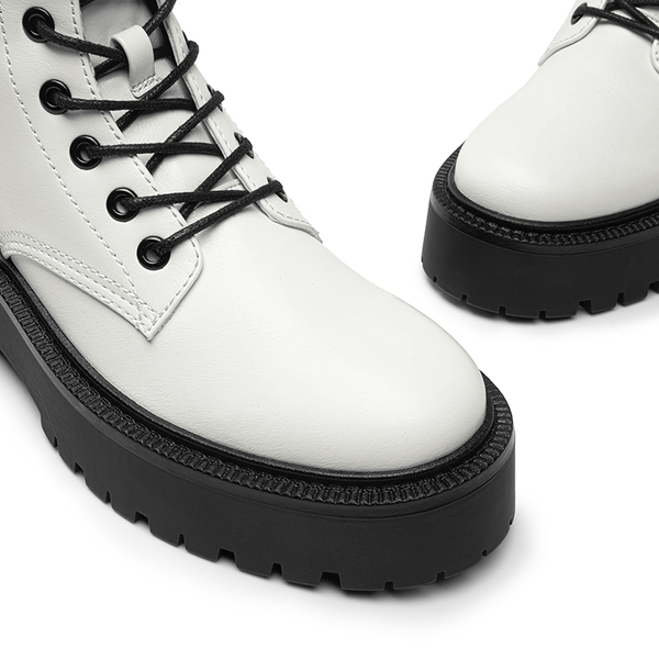 Chunky Non-Slip Combat Ankle Boots - WHITE-PU - 6