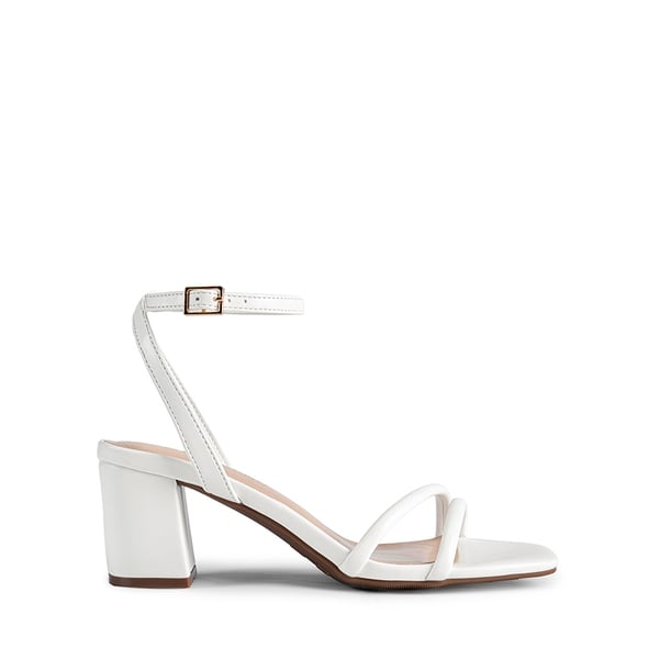 Asymmetric Strap Block Heel Sandals - WHITE-PU - 3