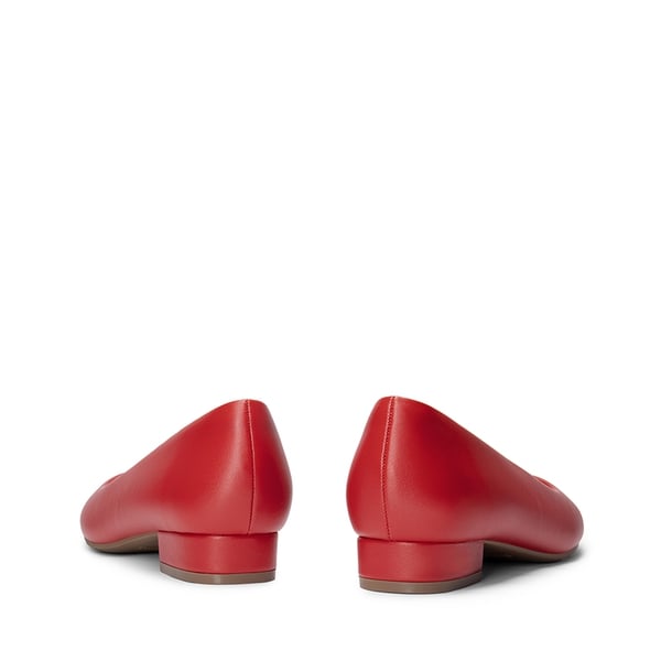 Classic Low Block Heel Slip-On Pumps - RED-PU - 4