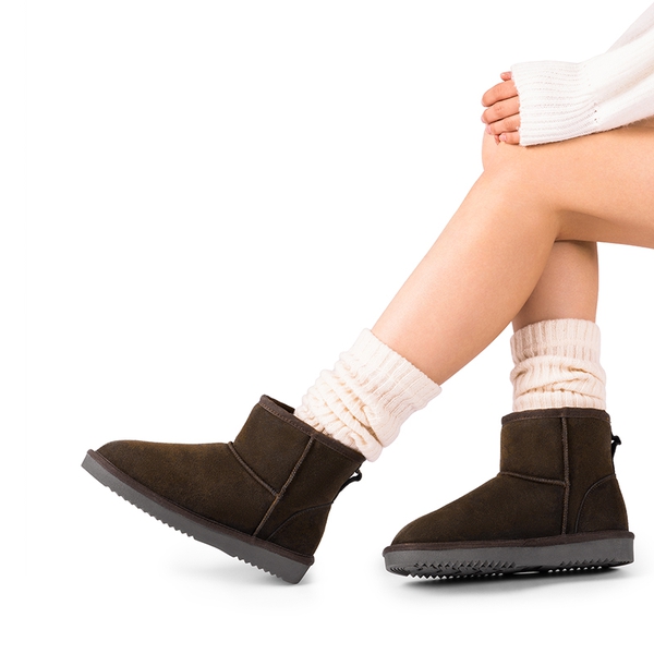 [FuzzyClassic Il Low Boot] Suede Slip-On Snow Ankle Boots - BROWN - 1