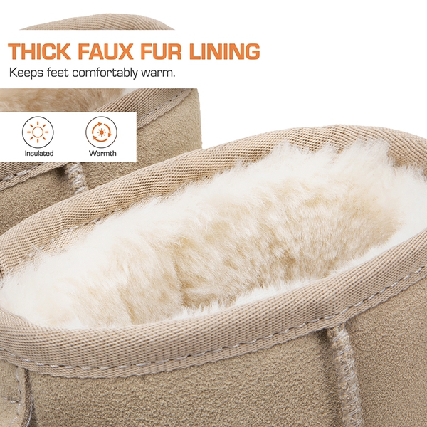 [FuzzyClassic Il Low Boot] Suede Slip-On Snow Ankle Boots - SAND - 5