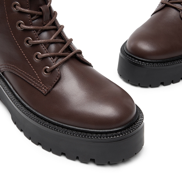 Chunky Non-Slip Combat Ankle Boots - DARK BROWN-PU - 6