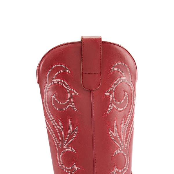 Square-toe Mid-Calf Cowgirl Boots - RED - 6