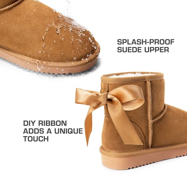 [FuzzyClassic Il Low Boot] Suede Slip-On Snow Ankle Boots - CHESTNUT - 4