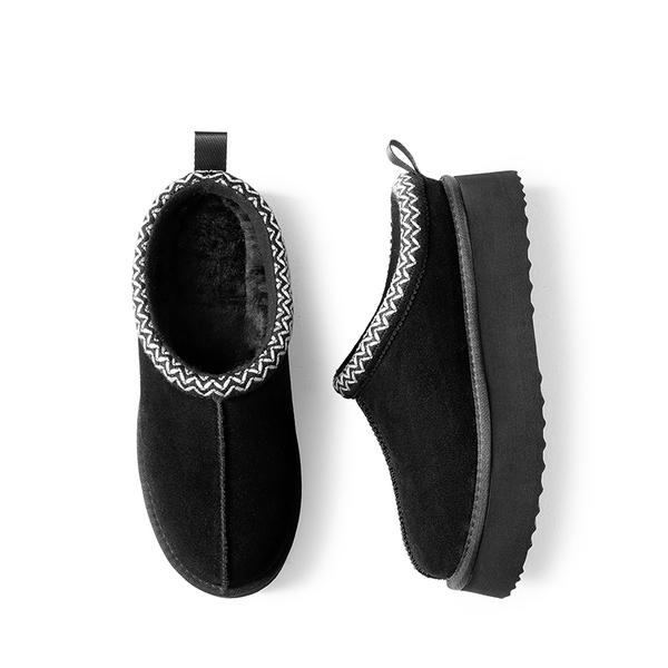[FuzzyEasy Women's Platform Slip-on] Plush Fur-Lined Winter Platform Slippers - BLACK - 4