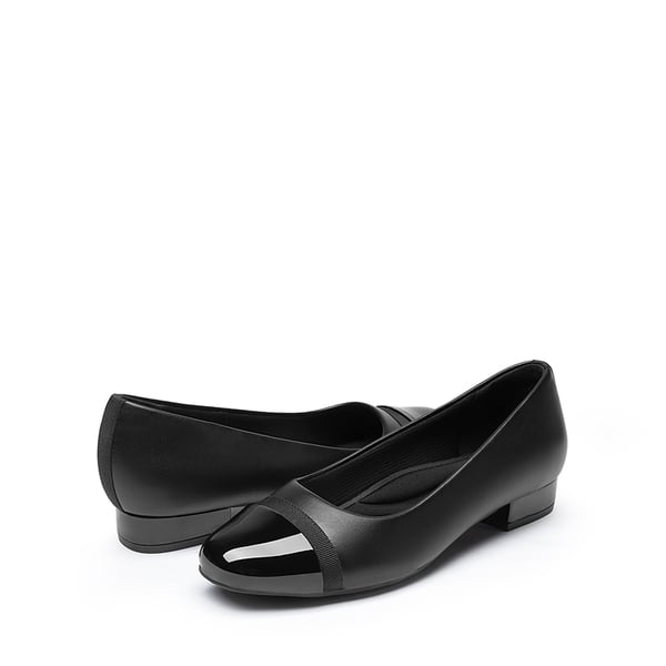 Classic Low Block Heel Slip-On Pumps - BLACK-PAT - 5