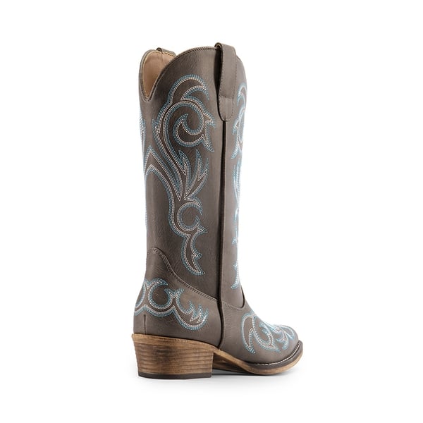 Square-toe Mid-Calf Cowgirl Boots - BROWN - 4