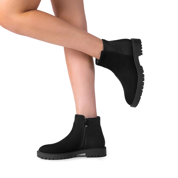 Chelsea Low Heel Pull-On Ankle Boots - BLACK-SUEDE - 1