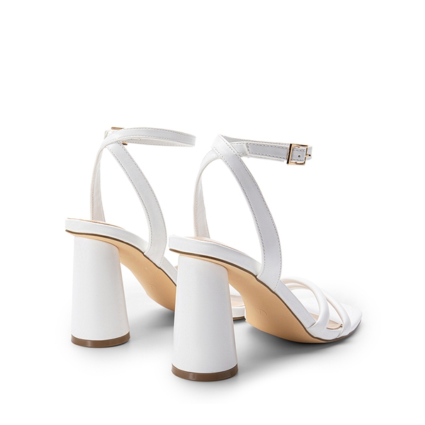 Cylindrical Ankle-Strap Heel Sandals - WHITE-PU - 5