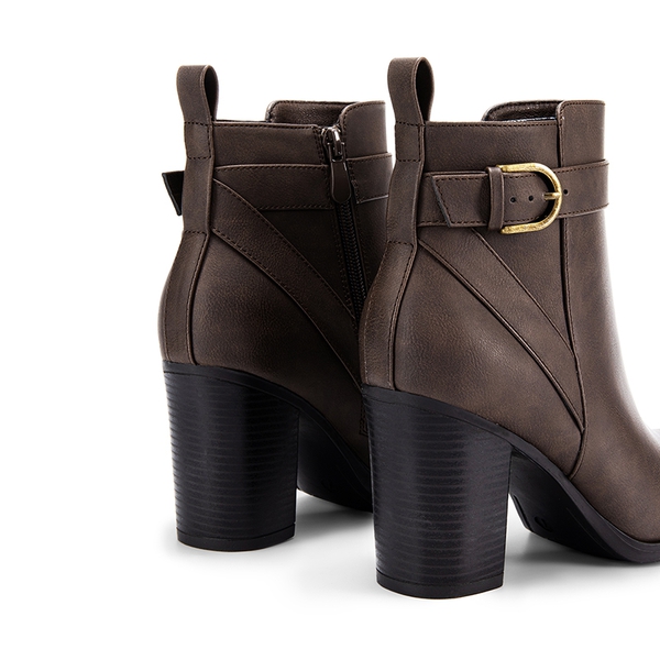 Vegan Leather Chunky Heel Ankle Boots - BROWN-PU - 4