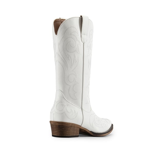 Square-toe Mid-Calf Cowgirl Boots - WHITE - 4