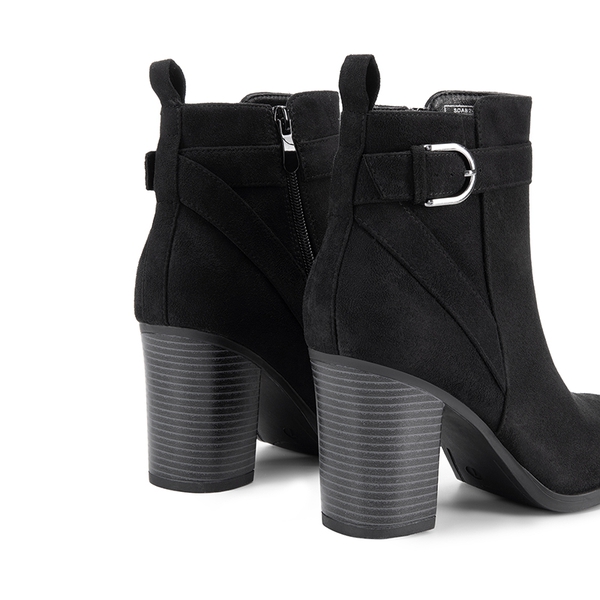 Vegan Leather Chunky Heel Ankle Boots - BLACK-SUEDE - 4