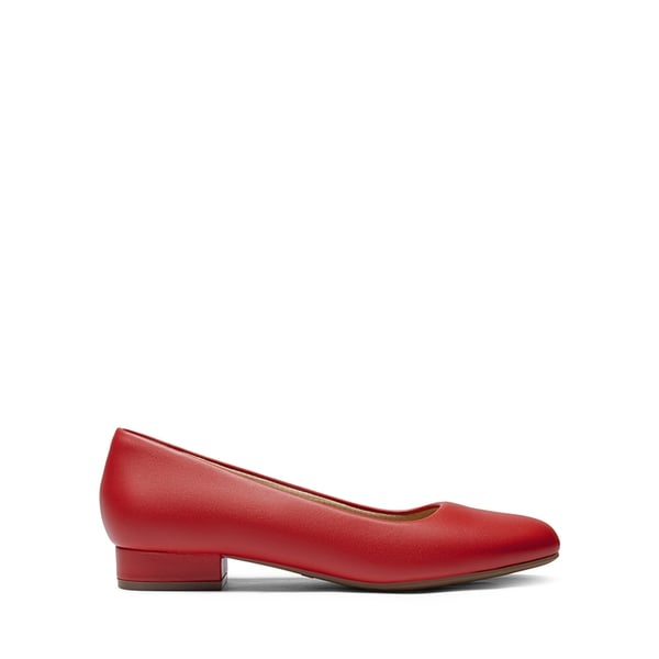 Classic Low Block Heel Slip-On Pumps - RED-PU - 3
