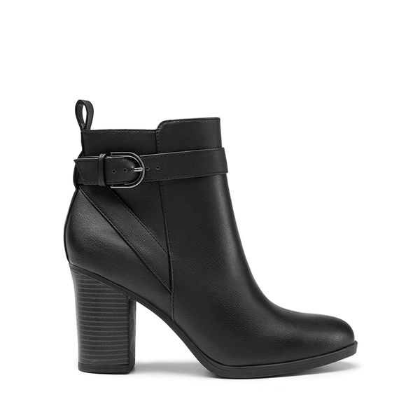 Vegan Leather Chunky Heel Ankle Boots - BLACK-PU - 3