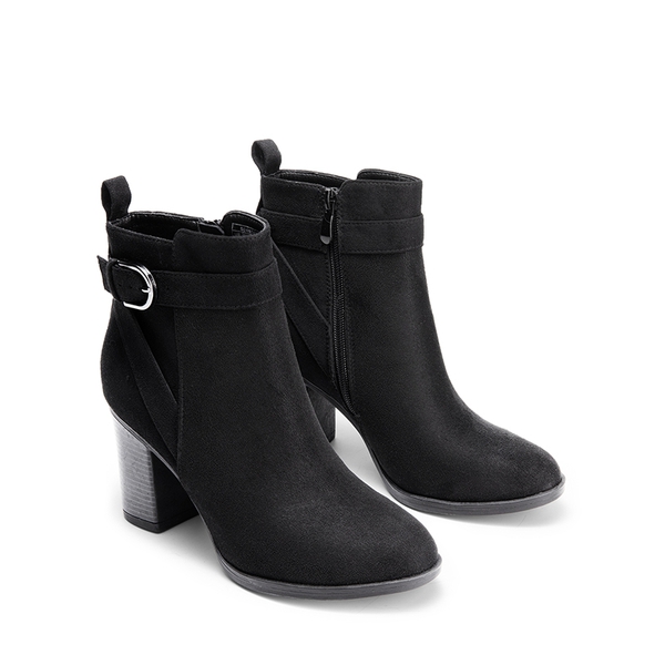 Vegan Leather Chunky Heel Ankle Boots - BLACK-SUEDE - 6