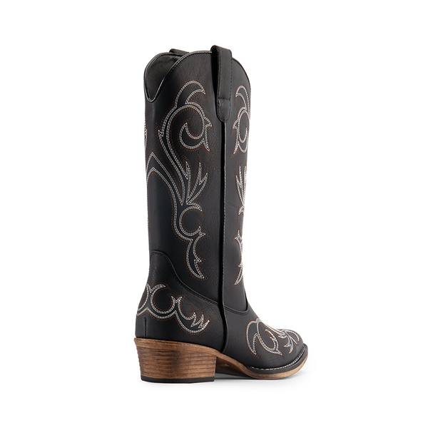 Square-toe Mid-Calf Cowgirl Boots - BLACK - 4