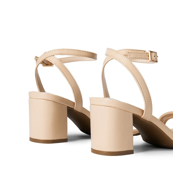 Asymmetric Strap Block Heel Sandals - NUDE-PU - 4