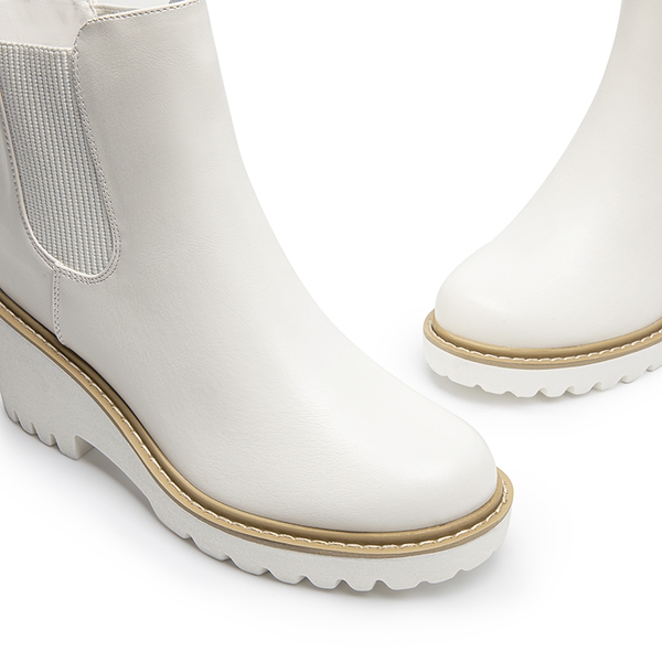 Classic Vegan Leather Chelsea Ankle Boots - WHITE-PU - 6