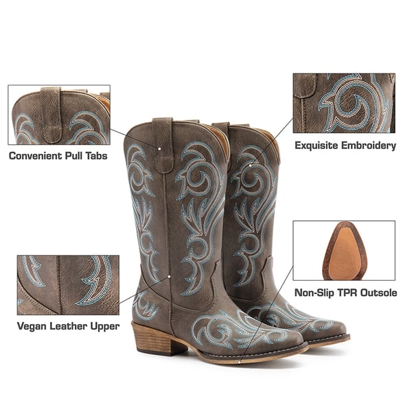 Square-toe Mid-Calf Cowgirl Boots - BROWN - 7