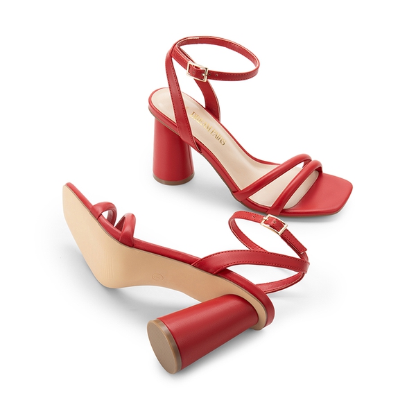 Cylindrical Ankle-Strap Heel Sandals - RED-PU - 5